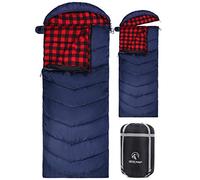 REDCAMP Grand Sac de Couchage en Flanelle pour Adultes, Grand Sac de Couchage en Coton avec Capuche Amovible, Motif écossais Rouge avec Rembourrage de 1,4 kg (231,1 x 83,8 cm)