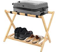 REDCAMP Porte-bagages pliable en bambou pour chambre d'hôtel, porte-valise pliable avec étagère pour maison, Support de valise chambre d'hôtel