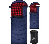 REDCAMP Sac de couchage XL en coton chaud avec capuche amovible, confortable, en flanelle, compact, 3-4 saisons, temps froid, extérieur, hiver, pour la pêche, le camping, rouge, avec rembourrage de 3
