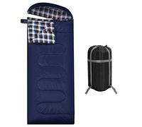 REDCAMP Sac de couchage XL en coton chaud avec capuche amovible, confortable, en flanelle, compact, 3-4 saisons, temps froid, extérieur, hiver, pour la pêche, le camping, bleu marine avec rembourrage