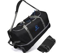 REDCAMP Sac de Sport Pliable à roulettes 85 L/120 L/140 L, Grand Sac de Voyage, 140 l Noir avec Sangles élastiques Bleues, Moderne