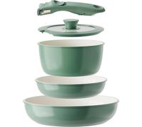 Redchef Ensemble de 5 pièces en céramique, inclut une casserole 20 cm avec couvercle, des poêles 20 cm et 26 cm, poignée amovible, sans PTFE/PFOA/PFAS, compatible lave-vaisselle, coloris vert foncé à
