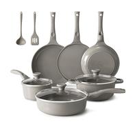 Redchef Lot de 11 casseroles à induction en céramique avec couvercle en verre, sans PTFE, sans PFAS, convient à tous les types de feux, passe au lave-vaisselle (Gris)