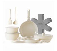 Redchef Lot de Poêle et Casserole Cérmique, Induction, 16 Pièces, Blanc | Batterie de Cuisine avec Poignée Amovible, Antiadhésives, sans PFAS/PFOA/PTFE, Compatible avec Lave-Vaisselle et le Four