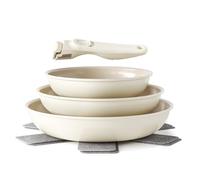 Redchef Lot de poêles céramique antiadhésives 20/24/28 cm - Poêle induction compatible, sans PTFE ni PFOA, poignée amovible, gain de place, passe au lave-vaisselle (Beige)