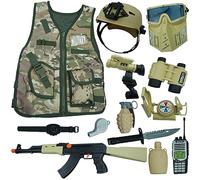 RedCrab Déguisement Militaire Enfant Costume avec Casque Veste Télescope Walkie Talkie Accessoires, 3-10 Ans,13 pcs