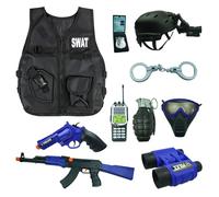RedCrab Deguisement Policier Enfant, Deguisement Policier avec Accessoires, Costume Policier Enfant Cosplay Fête Halloween, 12 Pièces Equipement de Jouet pour Enfants 3-10 Ans