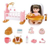 RedCrab Kit Bebe Poupee et Accessoires, 32cm Poupon avec Cheveux Longs, Lit Poupee, Chaise Haute, Vêtements, Biberon, Pot, Tétine, Couches, Jeu de Rôle Jouet Cadeau pour Fille 3 4 5 6 Ans
