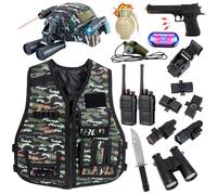 RedCrab Militaire Déguisement Enfant: Camouflage, Casque, Gilet, Talkie-Walkie et Accessoires