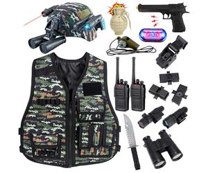 RedCrab Militaire Déguisement Enfant: Camouflage, Casque, Gilet, Talkie-Walkie et Accessoires