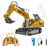 RedCrab Pelleteuse Télécommandée pour Enfants, Rechargeable Excavateur Jouets avec Pelleteuse en Métal, Rotation 680°, Démo à Une Touche/Effets Lumineux et Sonores, Noël Anniversaire Cadeau Garçons