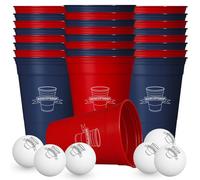 RedCupShop® Beer Pong Gobelet réutilisable en plastique rigide avec 24 gobelets et 6 balles - Passe au lave-vaisselle - Extra stable - Fabriqué en Allemagne (rouge/bleu)