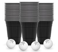 RedCupShop® Beer Pong Lot de 50 gobelets noirs + 4 balles, réutilisables, 473 ml, passent au lave-vaisselle et sans BPA, pour fête pour beerpong et jeux à boire