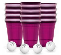 RedCupShop Lot de 50 gobelets à bière pong - 50 gobelets et 4 balles - Passe au lave-vaisselle et réutilisable - 473 ml - Gobelets de fête (50 x rose)