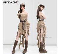 REDDACHiC blé texturé Tube robe bras manches femmes ensemble rides irrégulière à volants fluide Corset Mini robe Western rétro vêtements Shorts