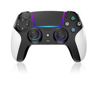 Reddening pour Manette PS5/Pro/PC/MAC/iOS/Android/Steam Deck, Manette de jeu avec éclairage RGB Couleur/Joystick Effect Hall/Double Vibration/Turbo/Batterie 1500 mAh/Prise Casque(Noir et blanc)