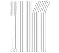 Reddeo Lot de 10 pailles réutilisables, 4 droites et 4 courbées verre de 20 cm, 2 brosses de nettoyage, pailles en verre pour thé, granules