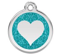 RedDingo Marque De Chat Avec Gravure Cœur Pailleté Aqua, Diamètre 20Mm, Petit