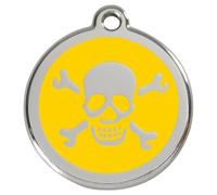 RedDingo Médaille pour Chiens Tête de Mort Jaune Personnalisable , Inox Gravure