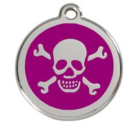 RedDingo Médaille pour Chiens Tête de Mort Violet avec Gravure - Personnalisable
