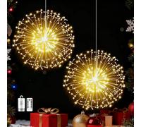 Redefun Lumières Décoratives de Feux d'Artifice 2 Pack 198 LED Guirlande Lumineuse de Noël, 8 Modes IP67 étanche Guirlande Lumineuse Fil de Cuivre à Télécommande pour Intérieure Extérieure Décoration