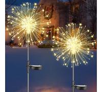 Redefun Solaire Exterieur Jardin 2 Pièces 120 Led Feu d'artifice Solaire, 8 Modes Lumiere Solaire Exterieur, Étanche Lampion Solaire pour Fête Pelouse Jardin Décoration - Blanc Chaud