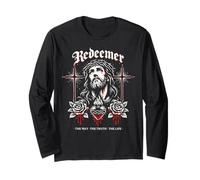 Rédempteur Jésus Croix Gothique Roses Sacred Heart John 14:6 Manche Longue