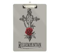 Redemption Crossing Roses Porte-bloc rétro Dossier Padfolio Planche rigide pour enseignant Taille 9 x 12,5 cm Tabla para escribir Silver Hold