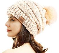 REDESS Bonnet d'hiver à Pompons pour Femme Doublure Polaire Chaude Épais Slouchy Snow Knit Chunky Baggy Skull Ski Cap