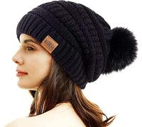 REDESS Bonnet d'hiver à Pompons pour Femme Doublure Polaire Chaude Épais Slouchy Snow Knit Chunky Baggy Skull Ski Cap