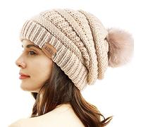 REDESS Bonnet d'hiver à Pompons pour Femme Doublure Polaire Chaude Épais Slouchy Snow Knit Chunky Baggy Skull Ski Cap