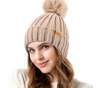 REDESS Womens Winter Knitted Beanie Hat Warm Fleece Lined with Pompom Cap Thick Slouchy Snow Knit Skull Ski Cap ，Avoine ，Taille Unique