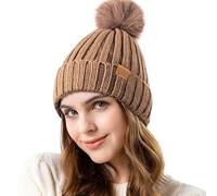 REDESS Womens Winter Knitted Beanie Hat Warm Fleece Lined with Pompom Cap Thick Slouchy Snow Knit Skull Ski Cap ，Kaki ，Taille Unique