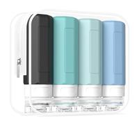 Redfly 4pcs bouteilles de voyage en silicone, Set de liquides de voyage avec TSA Approuvé 3oz, Conteneur de voyage pour les articles de toilette, bouteilles de voyage à remplir avec trousse （Gris)