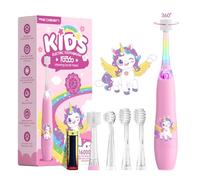 ReDISEN Brosse à Dents Électrique Enfant avec Tête 360°, LED Colorée, Minuteur 2 Min avec Rappel 30s, Pile AAA Incluse, Poignée Ergonomique pour Enfants 1-5+ Ans, 1-3 Ans, 2-5 Ans (Rose)