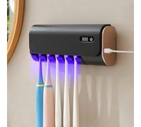 ReDISEN Porte Brosse à Dents Mural Désinfectant UV Automatique Séchage, Support 5 Fentes Universel Brosses Électriques/Manuelles, Installation sans Perçage Adhésif, Recharge USB Type-C (Black)
