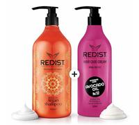 Redist Argan Shampoing 500 ml & Crème capillaire à l'avocat 500 ml - Kit de soin hydratant pour cheveux - Anti-frisottis, réparation et brillance - Pour cheveux secs et abîmés