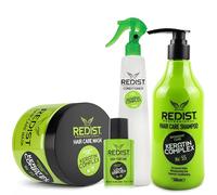 Redist Coffret Soin Cheveux à la Kératine - Shampooing 500 ml + Masque 475 ml + Après-shampooing 400 ml + Parfum capillaire 50 ml | Réparation, Force & Brillance | Anti-Frisottis & Anti-Casse