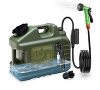 RedJuslink Douche de camping portable avec carafe d'eau de 15 litres, pompe électrique rechargeable IPX7, pommeau de douche 7 modes, récipient en polyéthylène haute densité durable pour extérieur