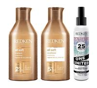 Redken, Routine Hydratante pour Cheveux Secs à Très Secs, Colorés ou Naturels, Nourrit & Renforce la Fibre, Souplesse et Douceur, Huile d'Argan et Oméga 6, All Soft