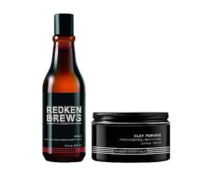 Redken, Routine Infaillible pour Hommes, Shampoing 3-en-1 300ml & Pommade Coiffante à l'Argile 100ml, Contrôle Maximal, Redken Brews