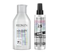 Redken - Routine Réparatrice - Shampoing + Soin sans rinçage - Cheveux Abîmés et Sensibilisés, Colorés ou Naturels - Répare et Renforce la Fibre - Transformation Immédiate - Acidic Bonding Concentrate