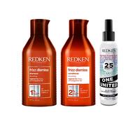 Redken, Routines Frizz Dismiss pour Cheveux Rebelles & Indisciplinés, Shampoing + Après-Shampoing + Soin Sans Rinçage Thermo-Protecteur, Huile de Babassu & Protéines, Anti-frisottis & Anti-humidité