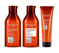REDKEN, Shampoing Anti-Frisottis + Après-Shampoing Démêlant + Soin Protecteur de Chaleur pour Cheveux Rebelles & Indisciplinés, Protection contre l'Humidité, Frizz Dismiss, 300 ml + 300 ml + 250 ml