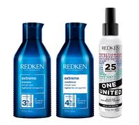 Redken Shampoing et Après-shampoing Extreme pour Cheveux Abîmés 300ml + Soin Sans Rinçage Multi-Bénéfices Spray Thermo-Protecteur Tous Types de Cheveux 150ml