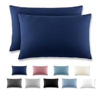 REDKEY Taie Oreiller 40x60 Bleu Marine - Lot de 2 Taies d'Oreillers 40 x 60 Carré en Microfibre Brossée, Housse Oreiller Coussin Oreiller avec Fermeture Éclair