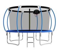Redkid, Trampoline de jardin Ø 305/366 cm, trampoline pour enfants avec filet de sécurité, échelle, panneau de panier de basket, capacité de charge 200 kg, Bleu (12FT-3, 3,366cm)