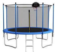 Redkid, Trampoline de jardin Ø 305/366 cm, trampoline pour enfants avec filet de sécurité, échelle, panneau de panier de basket, capacité de charge 200 kg, Bleu (10FT-2, 305cm)