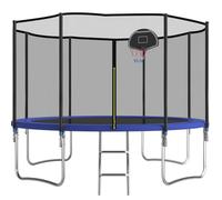 Redkid, Trampoline d'extérieur Ø 305/366 cm, trampoline de jardin pour enfant avec filet de sécurité, échelle, planche de panier de basket, charge maximale : 366 cm, bleu