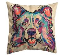 Redland Art Housse de Coussin carrée en Lin avec Motif Chien Border Collie pour Voiture, canapé, décoration d'intérieur, 45,7 x 45,7 cm
